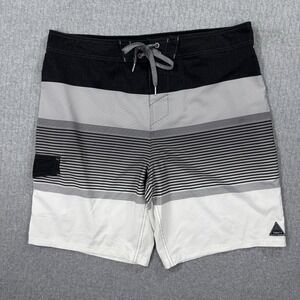 Trinity Boardshorts Mens 38 Black White Striped Swimwear Swim‎ Suit Surf Beach